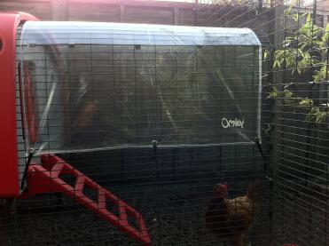 Pink Eglu Cube chicken coop with run and clear cover